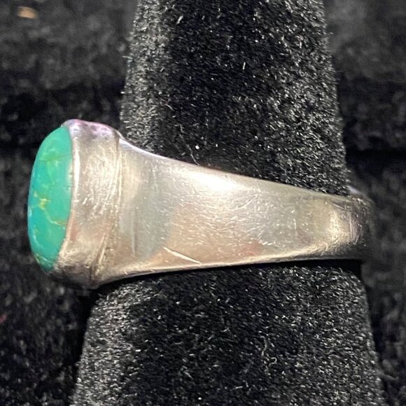 Ring Green Turquoise Size 6.5 Possibly Native Pawn Unmarked Vintage Jewelry Ster - Picture 2 of 8
